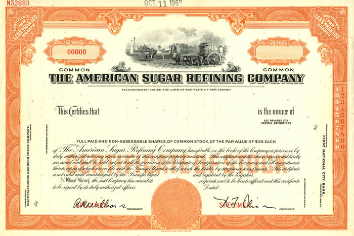 American Sugar Refining Co. - Stock Certificate